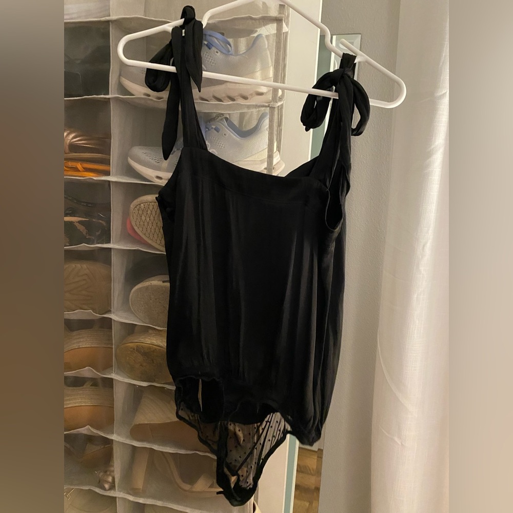 Black Free People Bodysuit with Shoulders that Tie